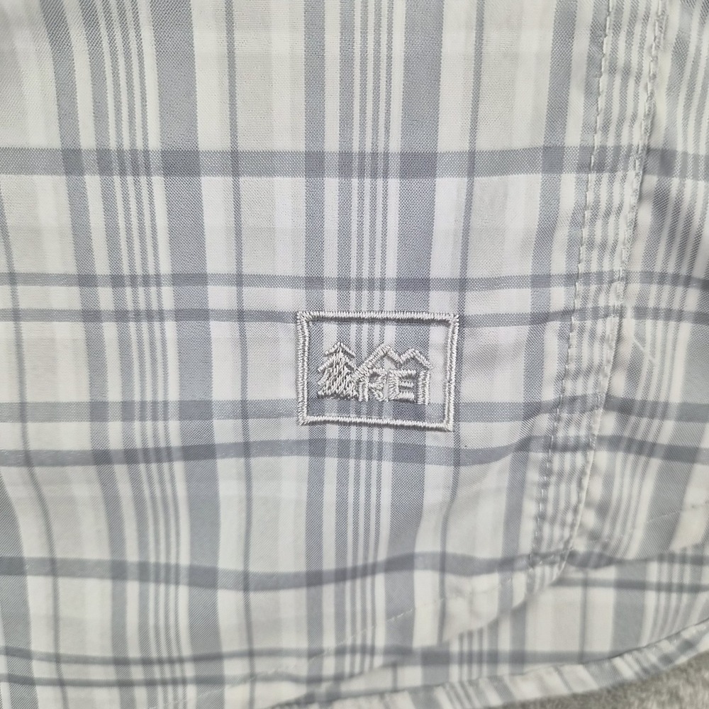 REI Mens Hiking Shirt Medium Gray Plaid Stretch Long Sleeve Roll Tab Outdoor - Picture 10 of 12